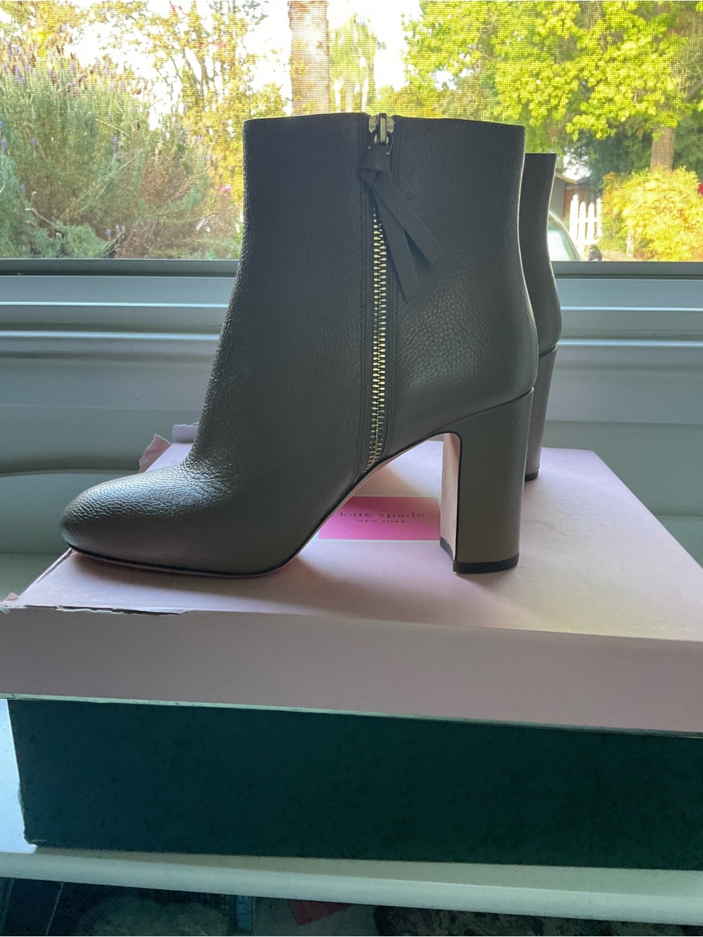 kate spade Leather Block Heel Ankle Boots with Side Zip